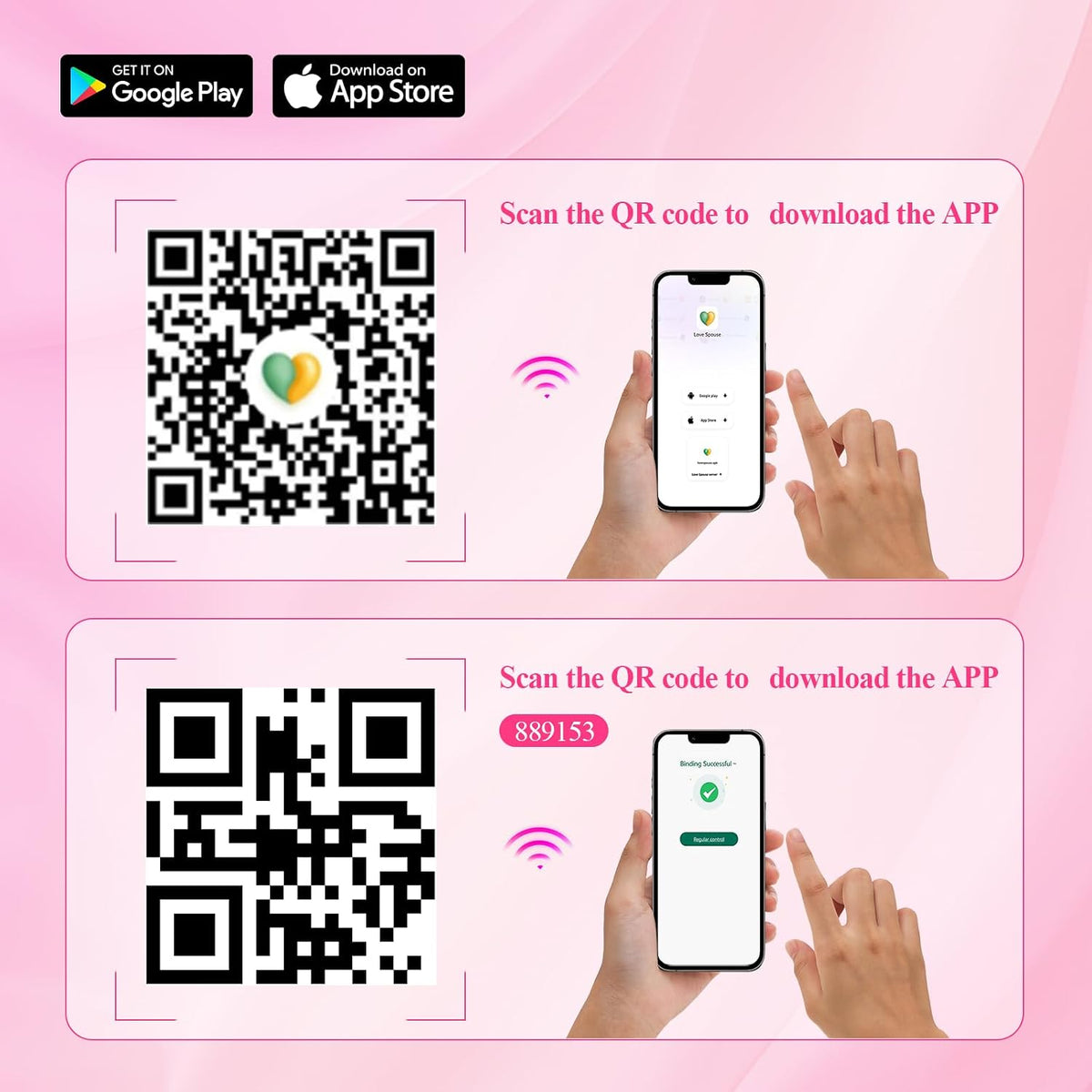 App Controlled Scan QR Code to Download App on Google Play and Apple App Store for Wireless Control