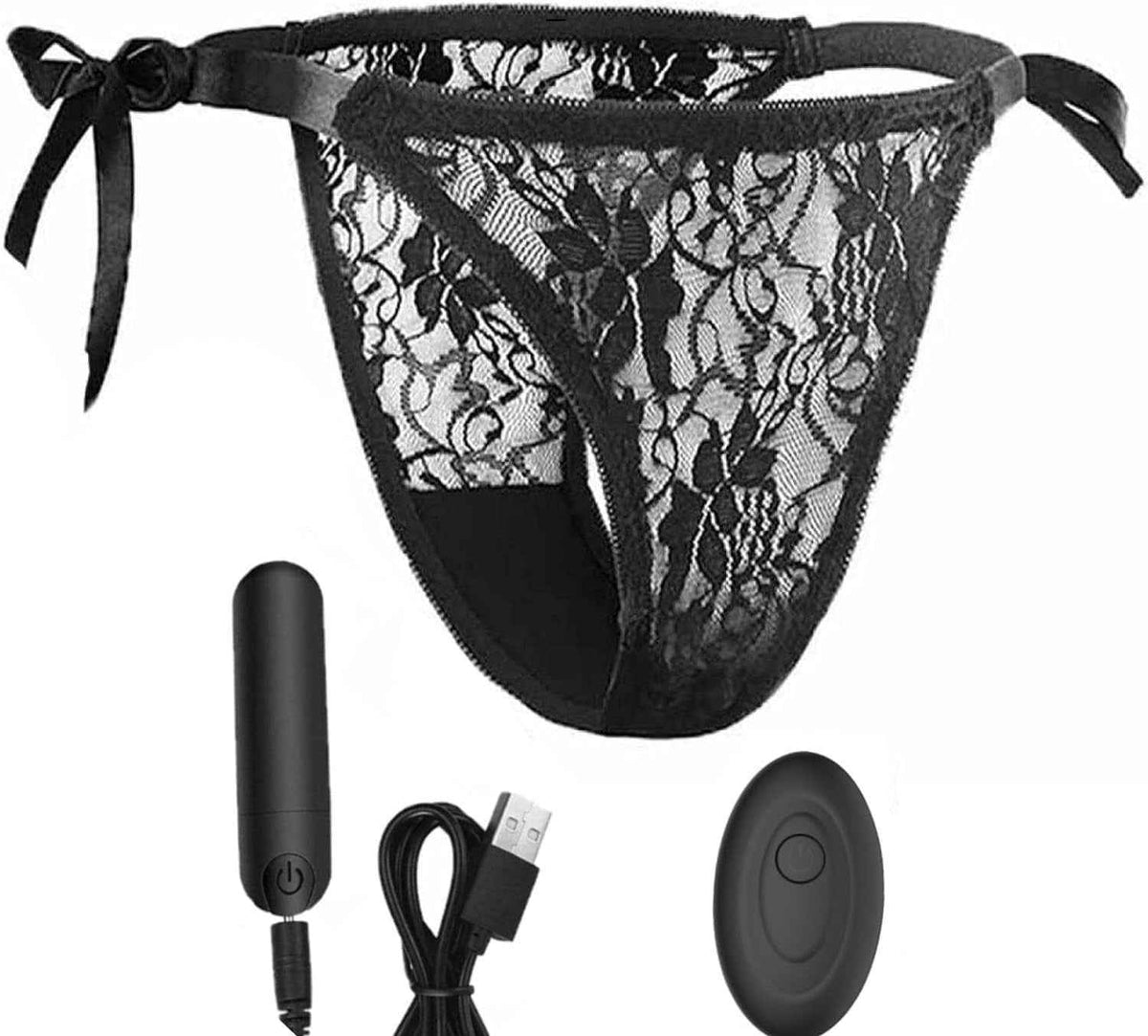 Black lace panties vibrator remote control usb cable set adult wellness toy