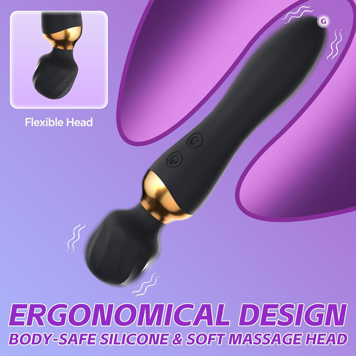 Ergonomic Wand Vibrator Flexible Head Soft Silicone Cheap Fast UK Delivery