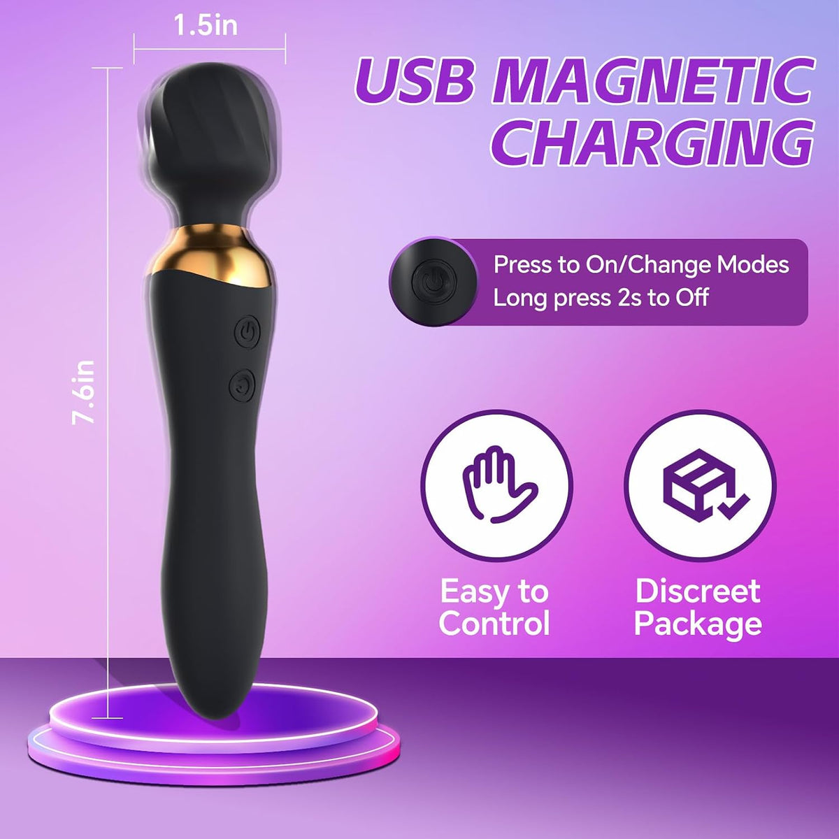 Wand Vibrator Magnetic Charging Easy Control Discreet Package Cheap Fast UK Delivery