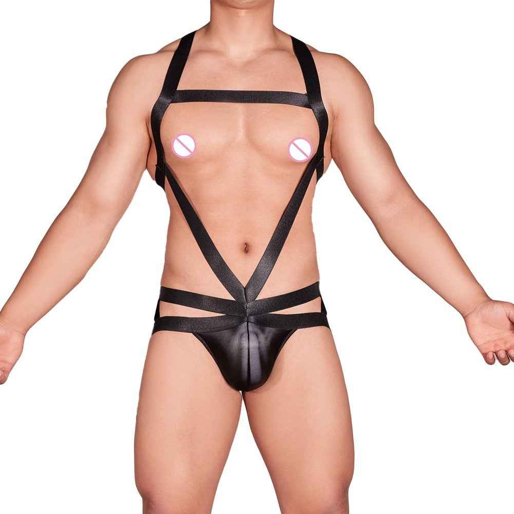 Mens Black Strappy Harness Body Suit Underwear Cheap UK Fast Shipping