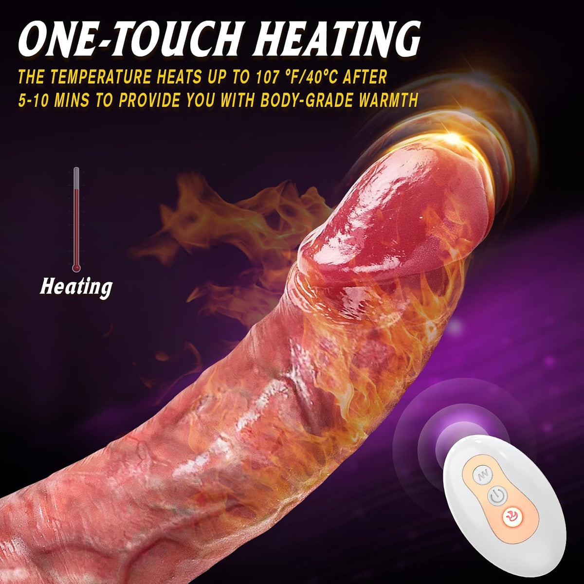 One touch heating dildo with temprature heats upto 40 degree celcius after 5 to 10 mint thrusting and licking dildo cheap sex toy in uk