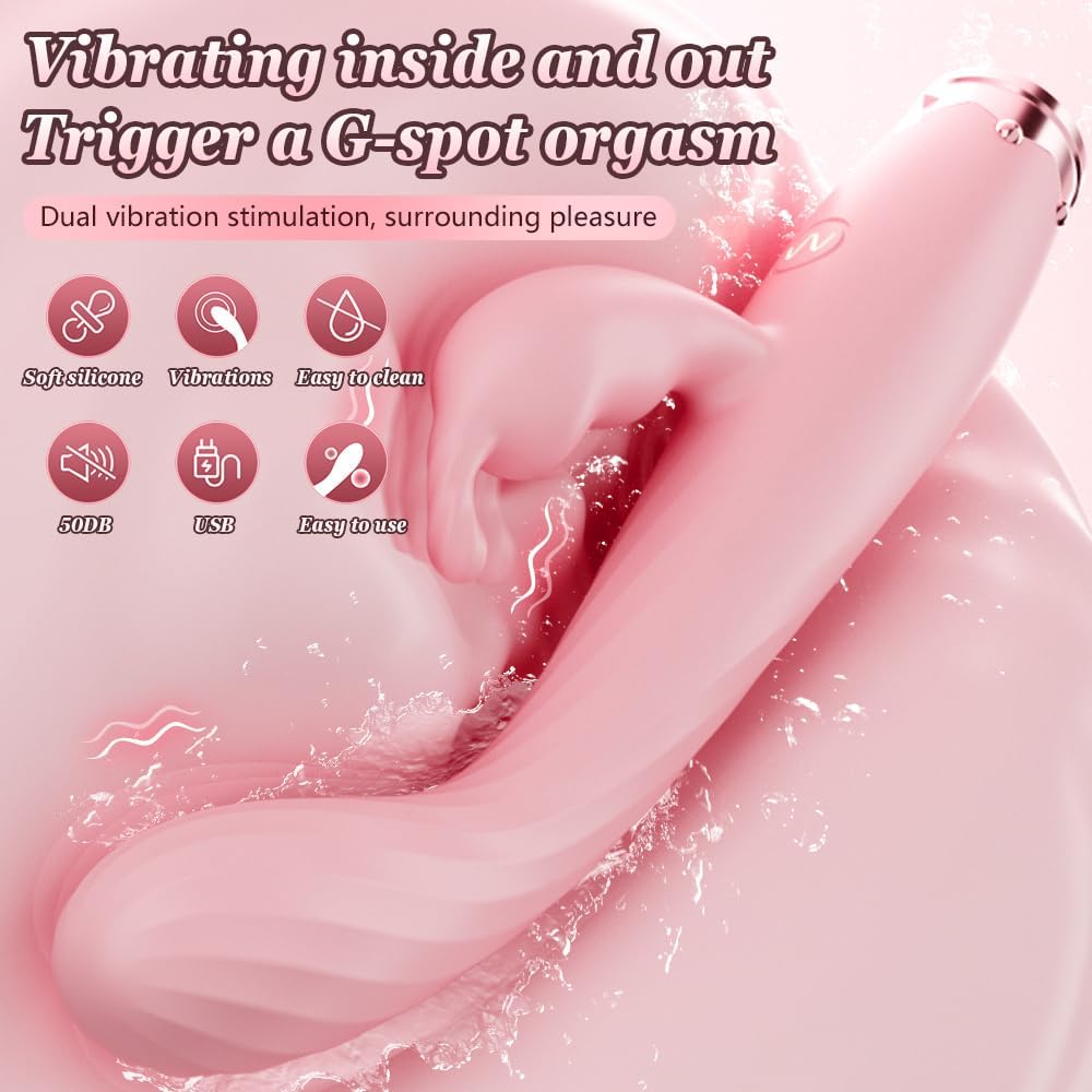 Pink Dual Stimulation Silicone Vibrator with USB Charging Low Noise and Soft Body