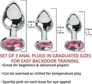 Sizing guide chart for set of three metal anal plugs with dimensions Sex Toys in Uk