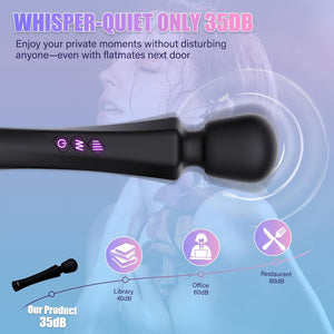 Whisper Quiet Black Wand Massager Operating Below 35dB Noise Comparison Infographic fast delivery uk